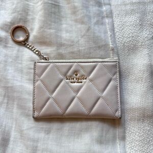 Kate Spade white quilted keychain wallet with gold hardware